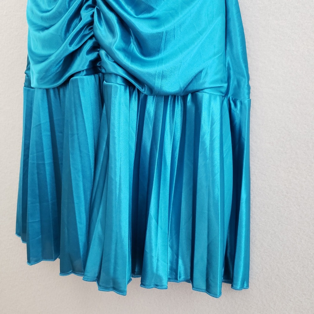 Vtg Jodi Kristopher Teal Blue Satin Halter Dress M Ruched Pleated Y2K Prom READ - Picture 12 of 15